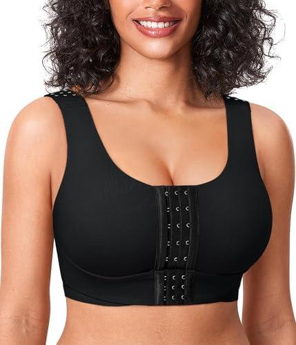 BRABIC Front Closure Bras for Women Post Surgery Compression Mastectomy Surgical Support Wireless Full Coverage Bra L