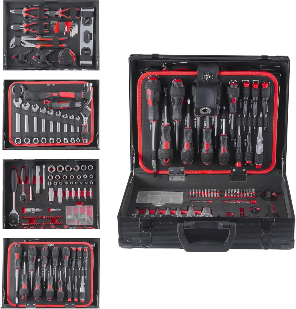 Tool Set 248pcs Comprehensive Mechanic Tools Kit with Durable Aluminum Box for Home & Professional Use