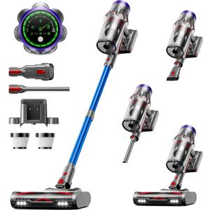 Cordless Vacuum Cleaner, 55KPa 650W 70Mins Vacuum Cleaner for Home, Anti-Tangle Self-Standing Stick Vacuum with Scented Tablet, Upgraded Dust Cup Scraping, Vacuum Cordless for Pet Hair/Carpet/Floors (Blue)