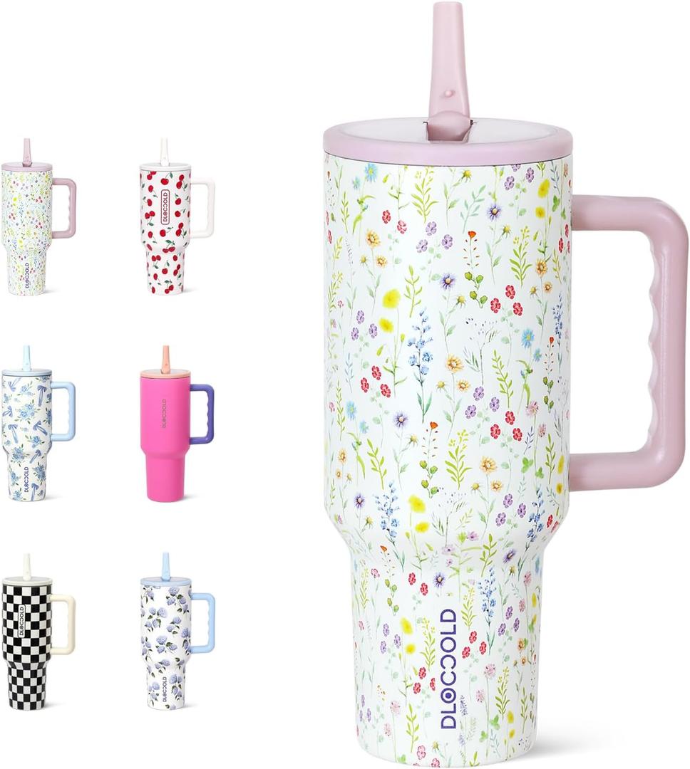 DLOCCOLD 40 oz Tumbler with Handle & Flip Straw, Car Cup Holder Friendly, Leak Resistant Water Bottle, Reusable Insulated Modern Stainless Steel Tumbler, Gifts for Women & Men