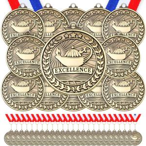 Quelay 60 Pcs Gold Award Medals with Neck Ribbons 2 Inch Winner Medals Awards Bulk Metal Trophy Award Prize Gift for Adult Competitions Education Tournaments Event