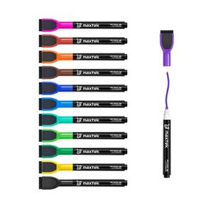 maxtek Magnetic Whiteboard Markers - 12 Count Colorful Fine Tip Dry Erase Markers with Eraser for Kids, Low Odor Thin Markers for Calendar Boards