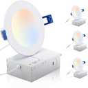 CLOUDY BAY 4 inch 3000K/4000K/5000K Three Color Temperature Selectable, Dimmable 10W CRI 90+,Ultra Thin Recessed Downlight with Junction Box, Canless Wafer Down Light, Damp Location,White Finish, 6PK (3CCT)