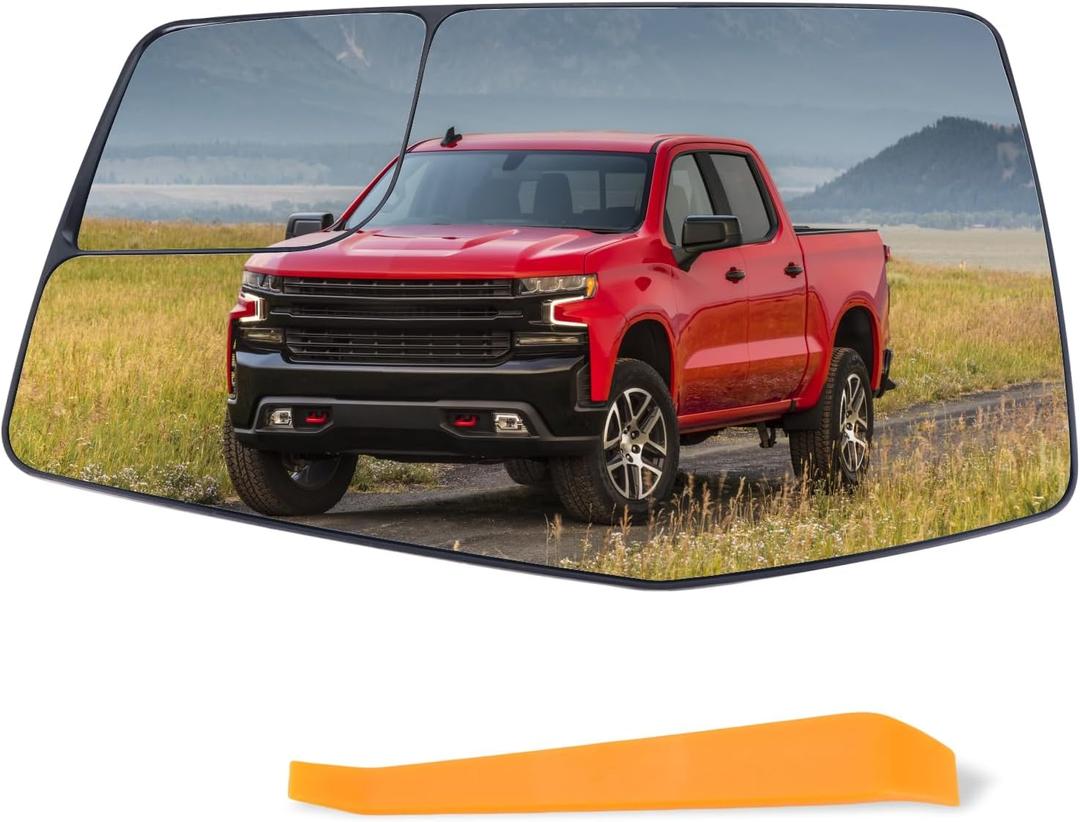 Left Driver Side Mirror Glass Compatible with 2019 2020 2021 2022 2023 2024 2025 Chevy Silverado 1500 GMC Sierra 1500 With backing plate Heated (with a tool) Replace# GM1324159 84309708