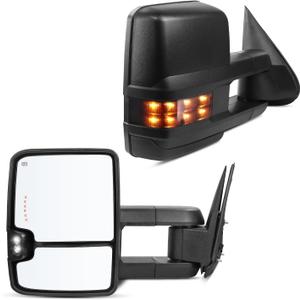 Drive & Paasenger Towing Mirrors - Compatible with 2003-2006 Chevy Silverado GMC Sierra - Power Adjustable Heated Arrow Signal Back Up Lamp Running Light - Black Texture