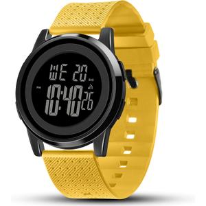 Mens Watch Ultra-Thin Digital Sports Watch Waterproof Stainless Steel Fashion Wrist Watch for Men Women (Yellow)