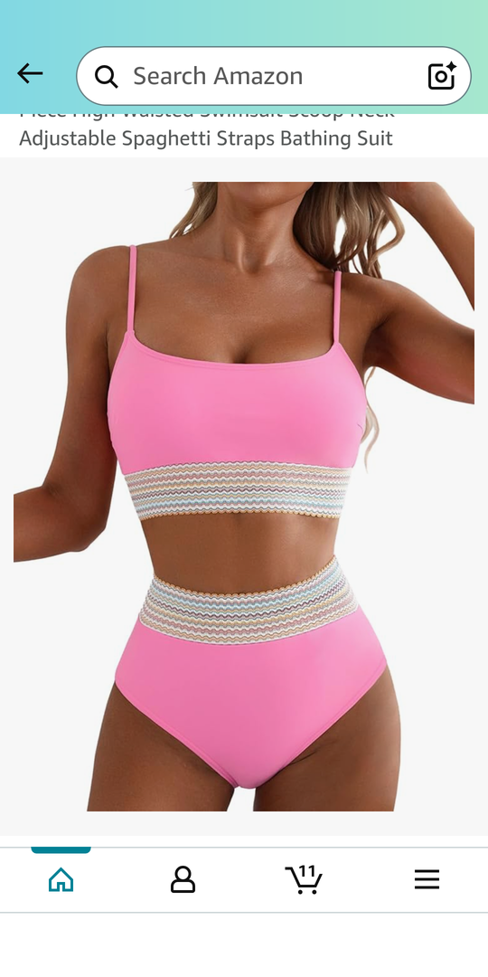 Herseas Women's Bikini Sets Colorblock Trim High Waisted Swimsuit Scoop Neck Adjustable Spaghetti Straps Bathing Suit S