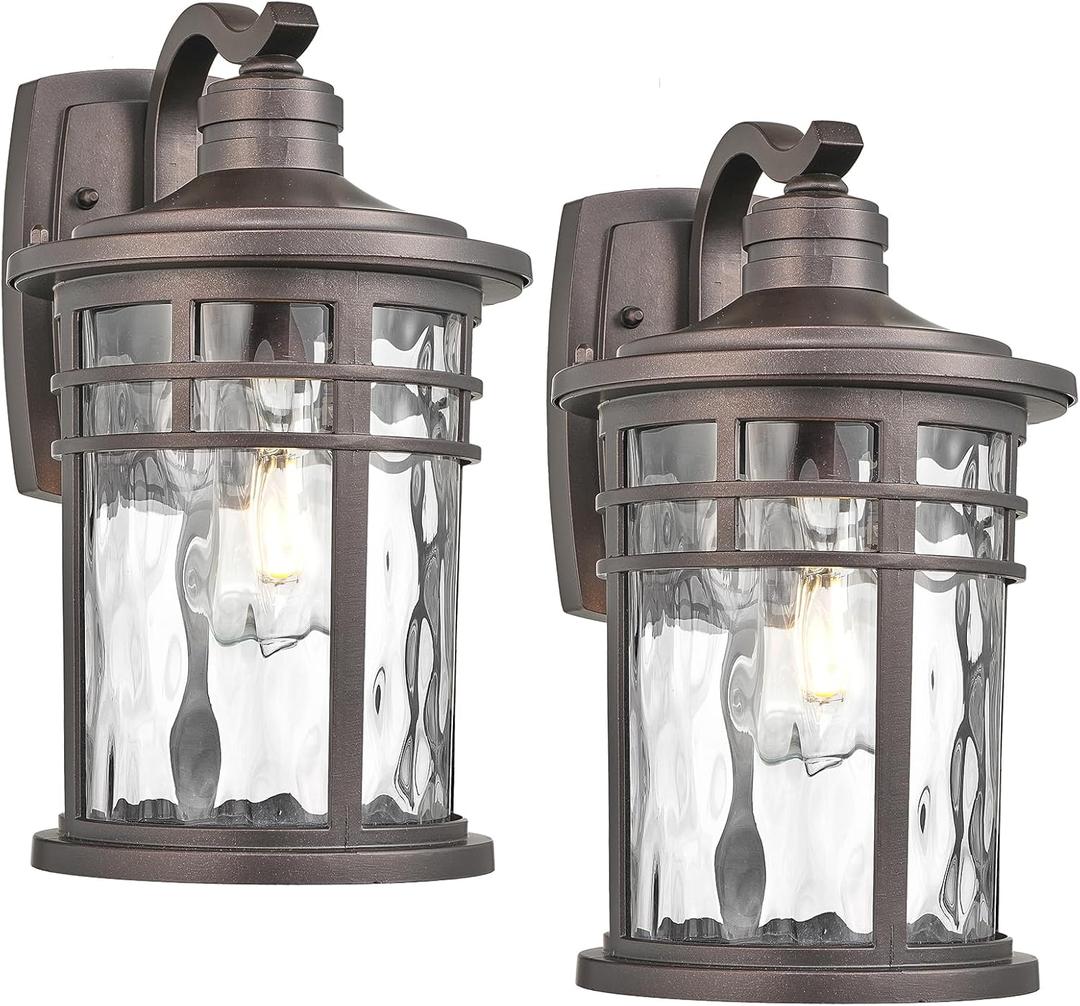 Darkaway Outdoor Wall Light Fixture,2pcs 14.57inch Large Outside Porch Lights Wall Mounted Water Ripple Glass Exterior Waterproof Lantern Modern Wall Sconce Lighting for House