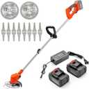 MAXMAN Weed Wacker, Weed Eater Battery Powered, Cordless Brush Cutter with 2Pcs 21V 4000mAh Batteries and 10Pcs Metal Blades, Lightweight Electric Grass Cutter Weed Trimmer for Yard Trimming & Edging