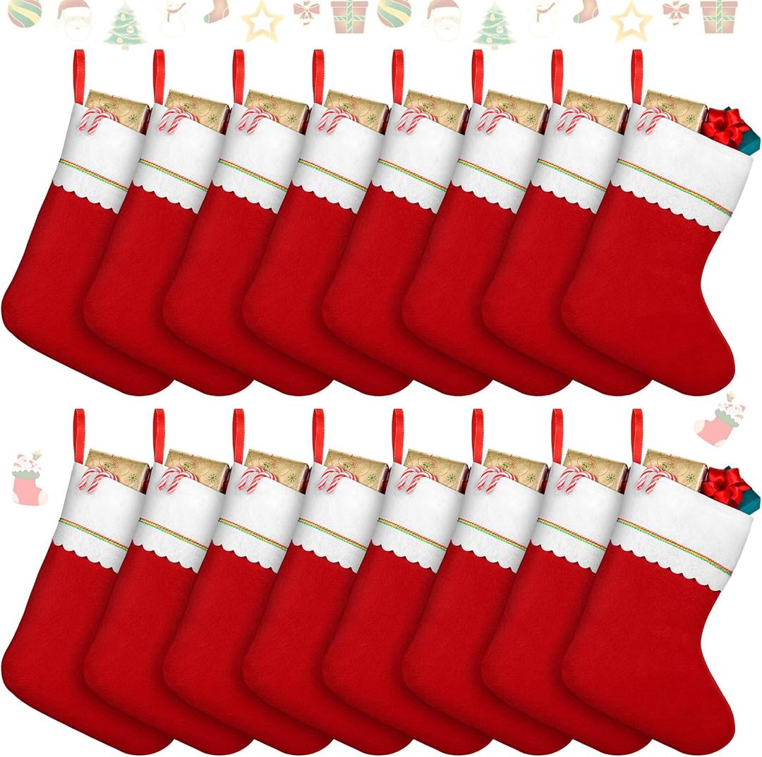 Fovths 16 Pack Christmas Felt Stockings Red Xmas Stockings 15 Inches Xmas Hanging Stockings Holiday Party Favors Stockings for Christmas Tree Fireplace Decoration