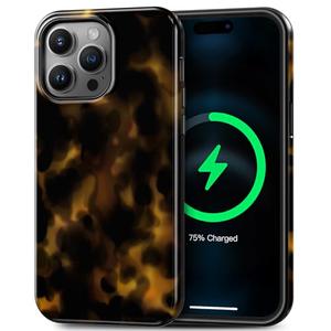 TAMUEL for iPhone 14 Pro Max Case, Cute Aesthetic Tortoise Shell Phone Case, Compatible with Magsafe, Cheetah Leopard Print Retro Turtle Amber Magnetic Slim Shockproof Protective Women Girl Men Cover