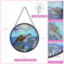 Stained Glass Window Hanging, Turtle Circular Sun Catcher Ornament with Chain & Suction Cup, Suncatcher for Garden Door Home Decor, Birthday Gifts for Women Men Mom 7.8 in