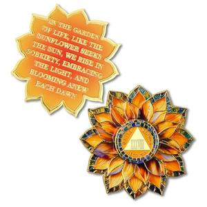 Sunflower 38 Year Sobriety Coin - Colorful Glass Broken and Rebuilt AA Coins - 30 Year Addiction NA AA Chips and Medallions - 1-40 Prime Celebrate Living Clean Alcoholics Anonymous Gifts for Men Women
