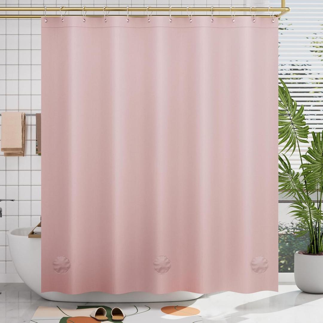 AmazerBath Light Pink Shower Curtain Plastic 72x72 Inches, Premium PEVA Shower Curtain Pink, 8G Heavy Duty Shower Curtains for Bathroom with 3 Big Weighted Stones and 12 Rustproof Grommets AmazerBath Light Pink Shower Curtain Plastic 72x72 Inches, Premium PEVA Shower Curtain Pink, 8G Heavy Duty Shower Curtains for Bathroom with 3 Big Weighted Stones and 12 Rustproof Grommets