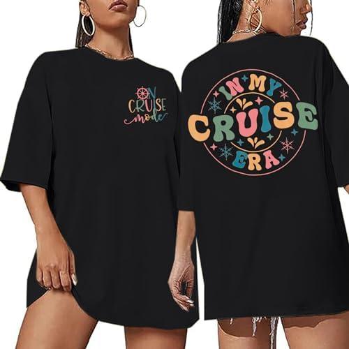 MNLYBABY in My Cruise Era Shirt On Cruise Mode Oversized Shirts Summer Vacation Beach Praty Family Cruise Tee Tops Black M