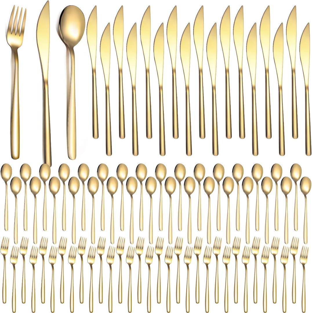 240 Pcs Gold Silverware Set for 80 - Stainless Steel Flatware Cutlery Set Include Forks, Knives & Spoons for Wedding Parties, Kitchen, Restaurant - Dishwasher Safe