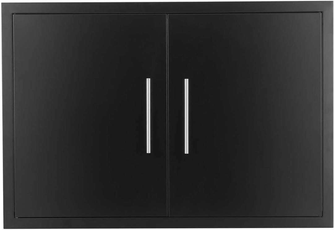 JIE JIN Outdoor Kitchen Doors 31" W X 24" H Double Doors 1.2mm Thickness Stainless Steel BBQ Access Door BBQ Island Doors Outdoor Kitchen Accessories Door for Outdoor Kitchen BBQ Island (Black)
