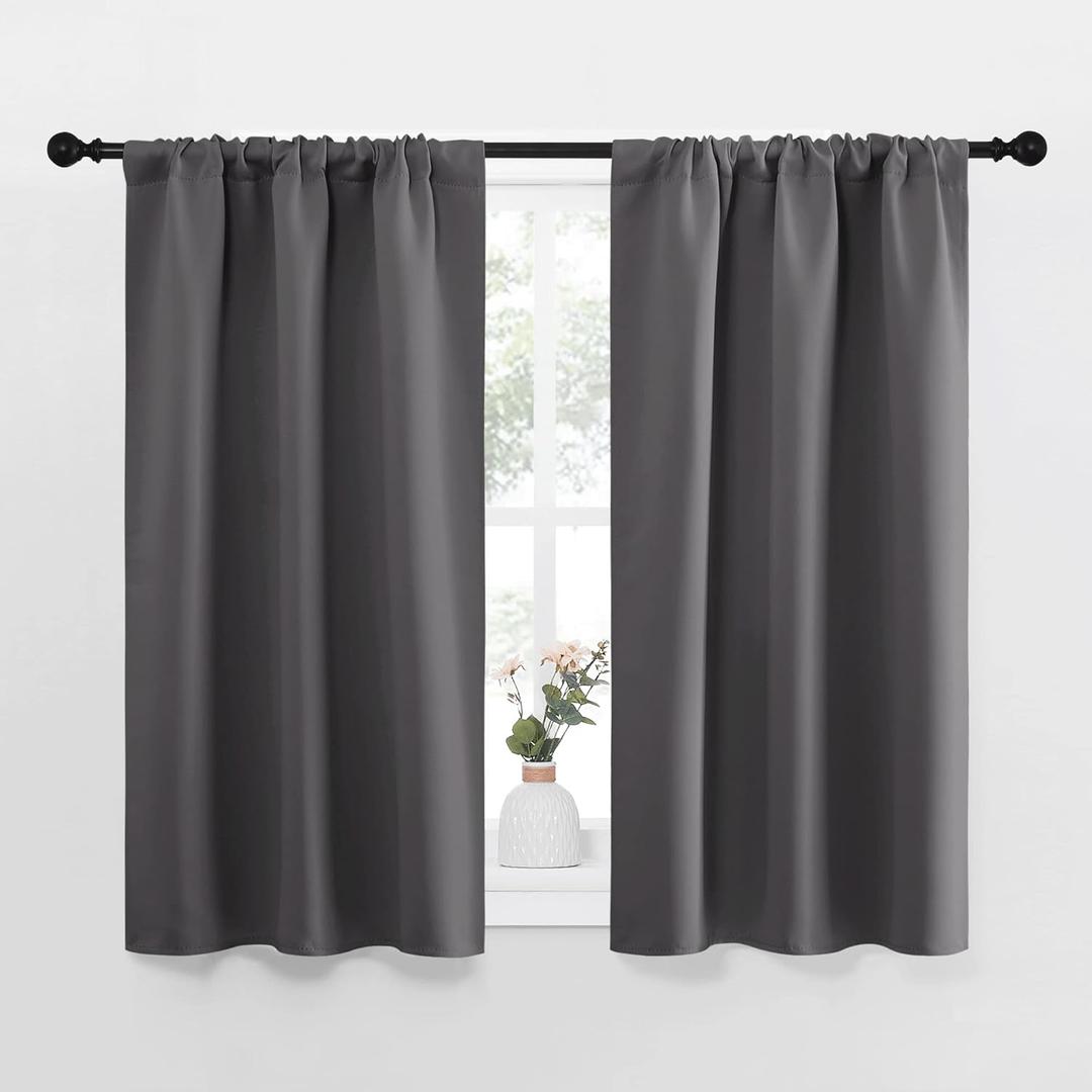NICETOWN Grey Window Curtains for Bedroom - Home Decoration Thermal Insulated Rod Pocket Blackout Blinds & Drapes for Small Windows (Gray, 2 Panels, W34 x L45 -Inch)