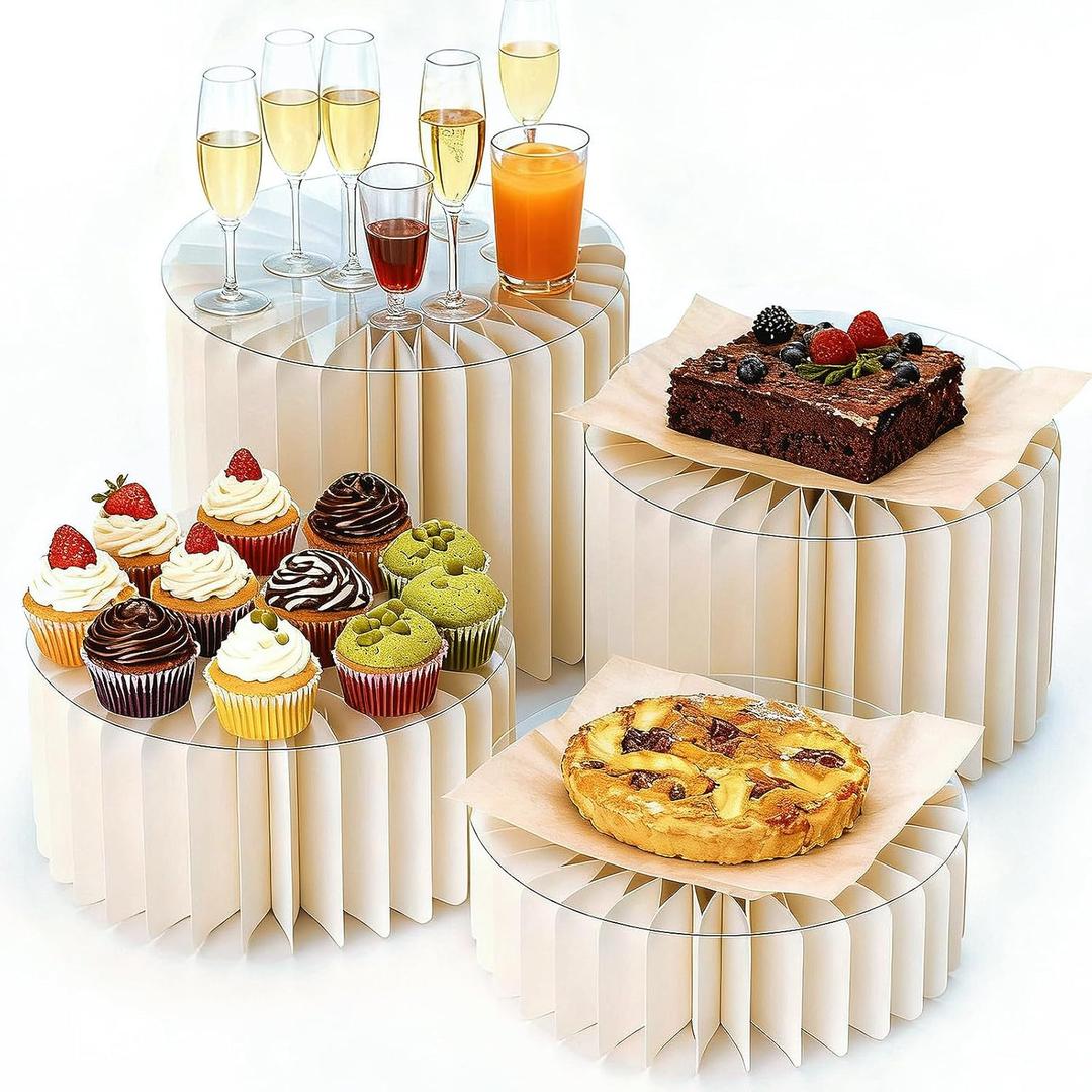 Food Risers for Buffet Table-12 Inch Foldable Buffet Risers with Trays,Cupcake Stand for Wedding Catering, Dessert Table Display Set