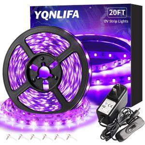 20FT Black Light Strip, 360 Lamp Beads, Flexible LED Blacklight Kit, 12V Blacklight Strips, Non-Waterproof for Indoor Decoration,Fluorescent Poster, Glow Party, Birthday, Wedding, Halloween