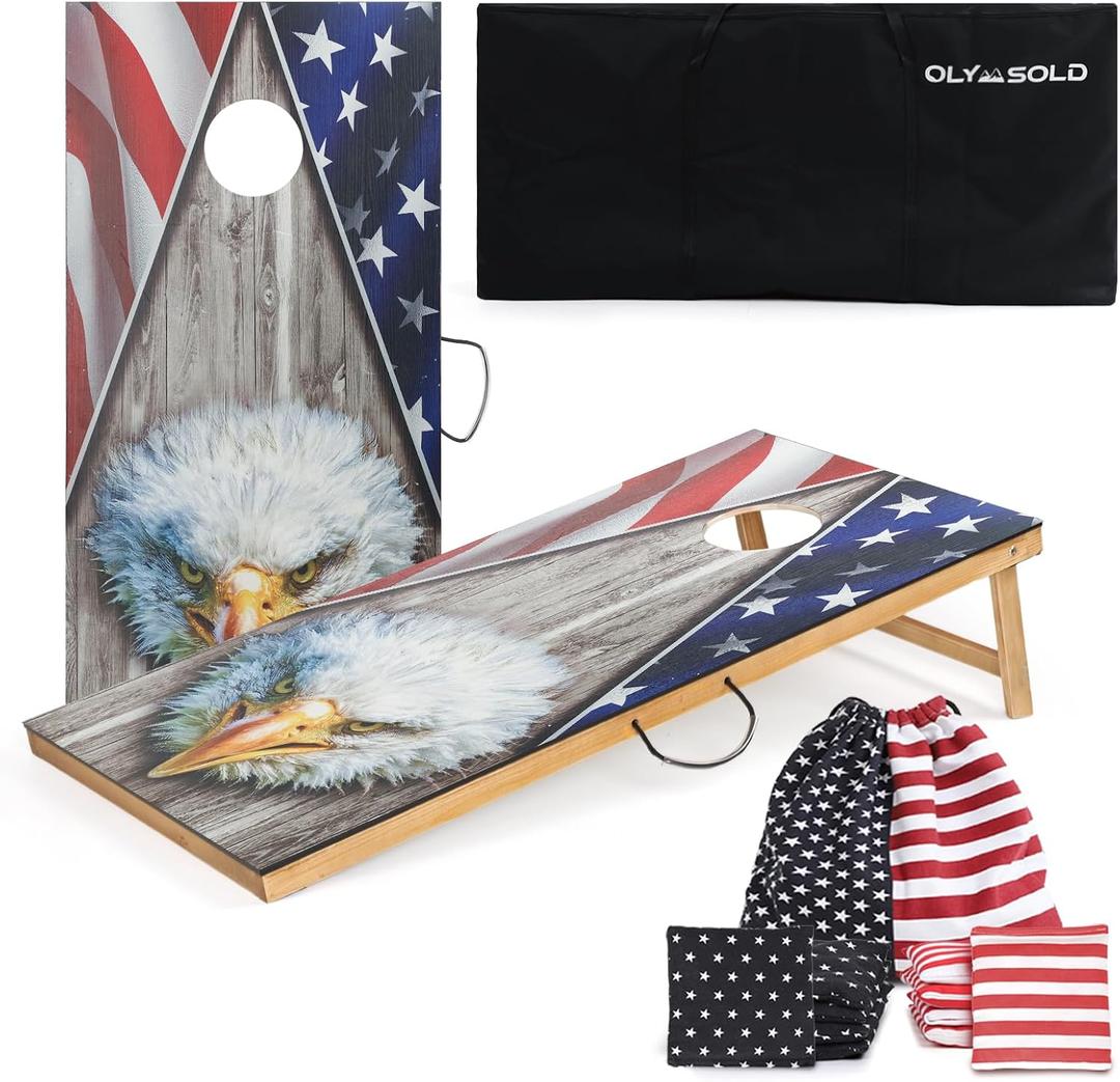 Cornhole Set, Corn Holes Outdoor Game, Regulation 2X4 Cornhole Boards, Portable Cornhole Set, Classic American Flag Cornhole Set Includes 2 Boards, 8 Cornhole Beans Bags & Carry Case