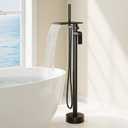 Freestanding Bathtub Faucet, Floor Mount Bathtub Faucet with 3 Water Outlet Modes, Swivel Waterfall Spout with Hand Shower, Brass Single Handle Tub filler, Max Flow Rate 7.4 GPM (Waterfall 2-Black)