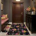 Kitchen Rug 2x3, Floral Washable Vintage Plaid Black Boho Area Rug, Low Pile Non Slip Throw Rug, Small Indoor Door Mat, Ideal for Entrance,Bedroom,Hallway,Laundry,Bathroom