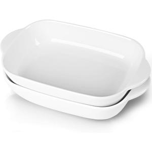 LEETOYI Ceramic Small Baking Dish, Porcelain 2-Piece Rectangular Bakeware with Double Handle, Baking Pans for Cooking and Cake Dinner 7.5"5 (White)