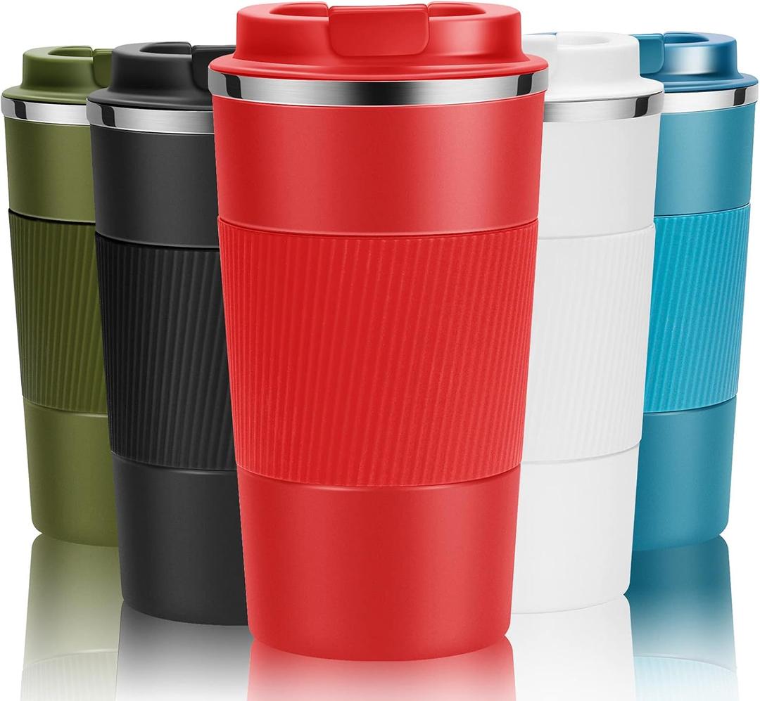 17oz Travel Coffee Cups Insulated Mug Thermal Tumbler to Go with Lid Leak Proof Reusable Stainless Steel Coffee Mug Spill Proof for Hot and Iced Cold Drinks (Red, 510ml) (17.2 Ounces)