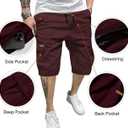 JMIERR Mens Casual Twill Cargo Shorts Cotton Drawstring Classic Cargo Stretch Short with 6 Pockets (Red, XXL)