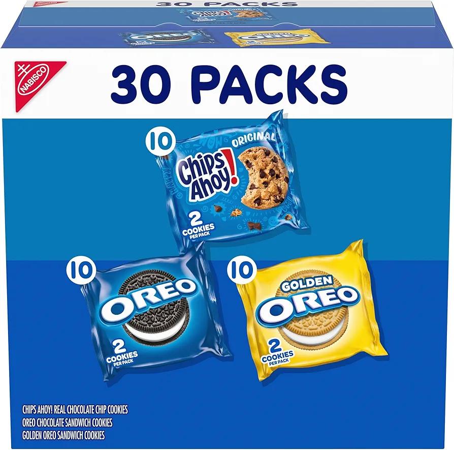 Nabisco Sweet Treats Cookie Variety Pack OREO, OREO Golden & CHIPS AHOY!, 30 Snack Packs (2 Cookies Per Pack) BB Date 08 Aug 2026