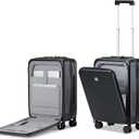 Hanke Grace Carry On Luggage with Wheels Airline Approved Hard Shell Suitcases with Front PocketTop Opening Luggage with TSA Lock for Short Business Travel Jet Black. (20 Inch)
