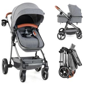 INFANS 2 in 1 Baby Stroller, Newborn Convertible Stroller Bassinet for Infant, Foldable High Landscape Shock Absorption with Reversible Seat, Aluminum Structure for Toddler Pushchair 0-36 Month (Grey)