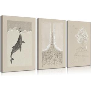 3 piezas de lienzo cristiano moderno enmarcado para pared, cuadros con versculos de la Biblia, impresiones de Jons y ballena, parbola de la semilla de mostaza, Moiss separando el mar rojo, (Lona)