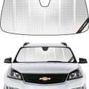 Windshield Sun Shade for Chevrolet Traverse 2013-2017, GMC Acadia 2013-2016, Acadia Limited 2017. Reflective Aluminum Film Front Window Sunshade - BLAZBLOCK (Classic Shiny Silver)