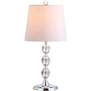 JONATHAN Y 20" Clear Crystal Mini LED Table Lamp, Chrome Modern Traditional Bedside Lamp with White Linen Drum Shade for Living Room Bedroom, UL Listed, LED Bulb Included JYL2026A