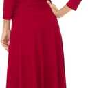 Rekucci Women's Slimming 3/4 Sleeve Fit-and-Flare Crossover Tummy Control Dress (Red)