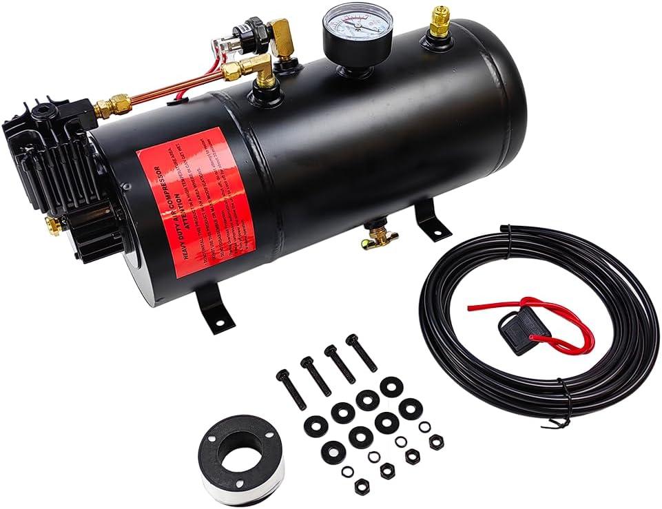 DC 12V MAX 150PSI Air Horn Compressor Tank Pump 3 Liter 0.8 Gallon Tank | Fit for Truck Pickup on Board | Portable Inflator Air Compressor with 3L Tank Train Air Horn Kit (Better Heat Dissipation)