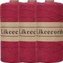 Likeecords 100% Cotton Crochet Yarn for Bag, 3 rolls/ pack 2mm x 510m, Macrame Cord, Chunky Yarn for Crocheting Handbag, Purse, Blankets Crafts Projects (Wine Red)