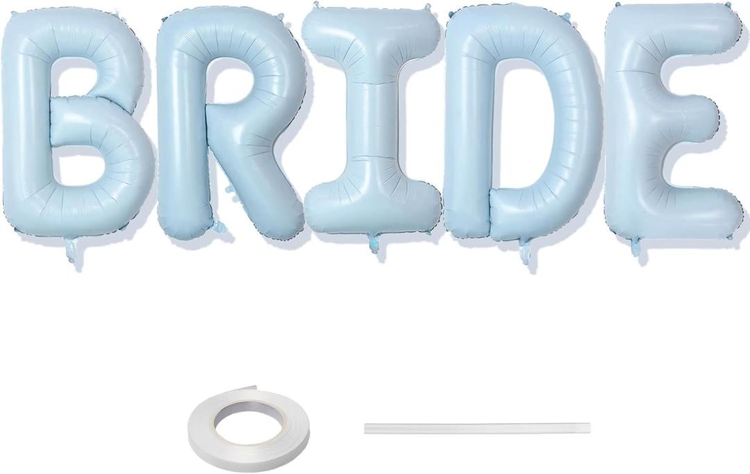 40 Inch Baby Blue BRIDE Balloons, Large Light Pastel Bride Foil Helium Balloon Banner for Bachelorette Something Blue Before I Do Bridal Shower Wedding Engagement Bride To Be Party Decorations