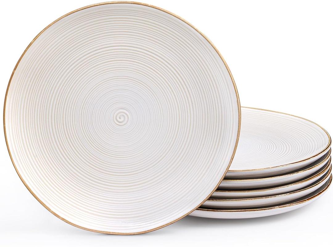 famiware Tempus Dinner Plates Set for 6, 10.5 Inch Dish Set, Kitchen Plates, Microwave and Dishwasher Safe, Scratch Resistant - Antique White