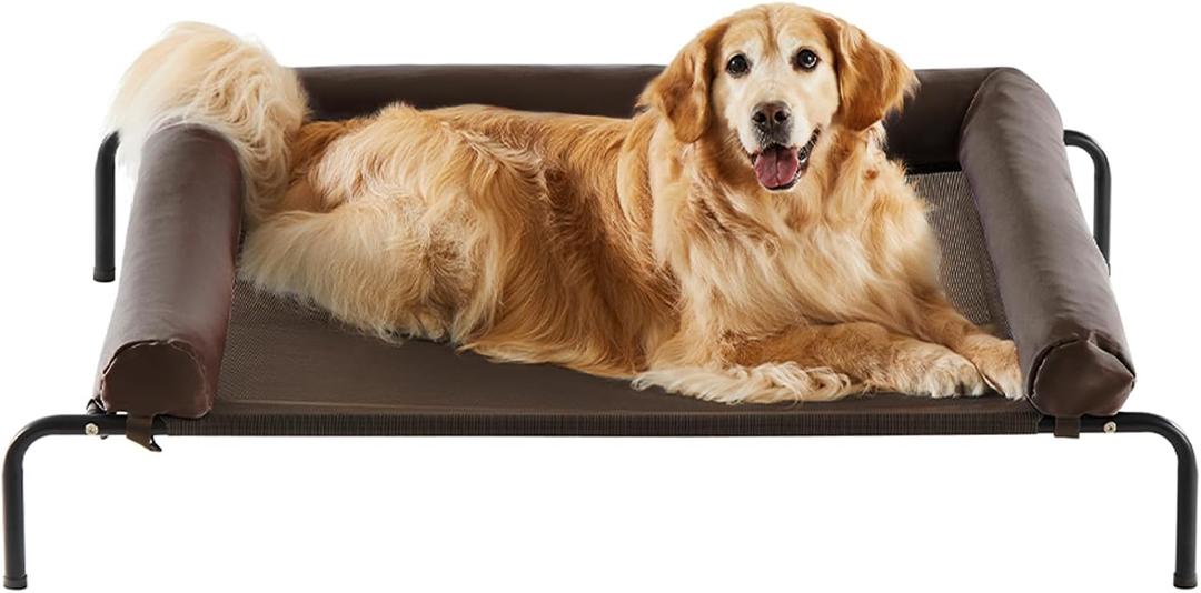 RRPETHOME Large Elevated Cooling Cot, Portable Outdoor Raised Dog Bed | Elevated cooling cot with U-shaped bolster for spine,breathable mesh,portable outdoor bed for large dogs,skid-resistant feet. 54.0"L x 34.0"W x 8.0"Th