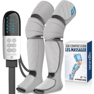 SereneLife Air Compression Leg Massager, Full Leg Massager with Heat and Compression, Portable and Adjustable with 6 Modes, 3 Vibrations, 3 Intensities, 11 Airbags for Thigh, Calf, and Foot Massage (Gray)