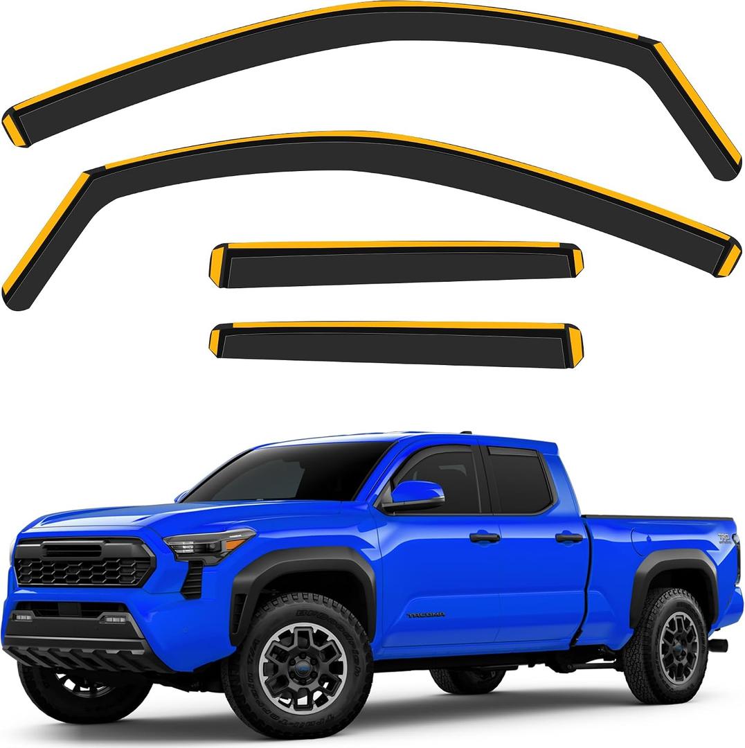 Shatterproof in-Channel Rain Guards for Toyota Tacoma 2024-2026 Double Cab, Clip-on Window Deflectors Vent Window Visors Rain Sun Wind Guards Shade Deflectors, 4 pcs