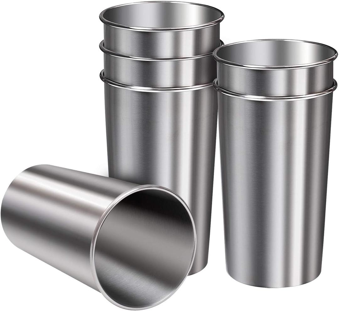 Ruisita 6 Pack 20 oz Stainless Steel Cups Metal Shatterproof Stackable Pint Drinking Cups for Adults or Kids (20 oz/600 ml)