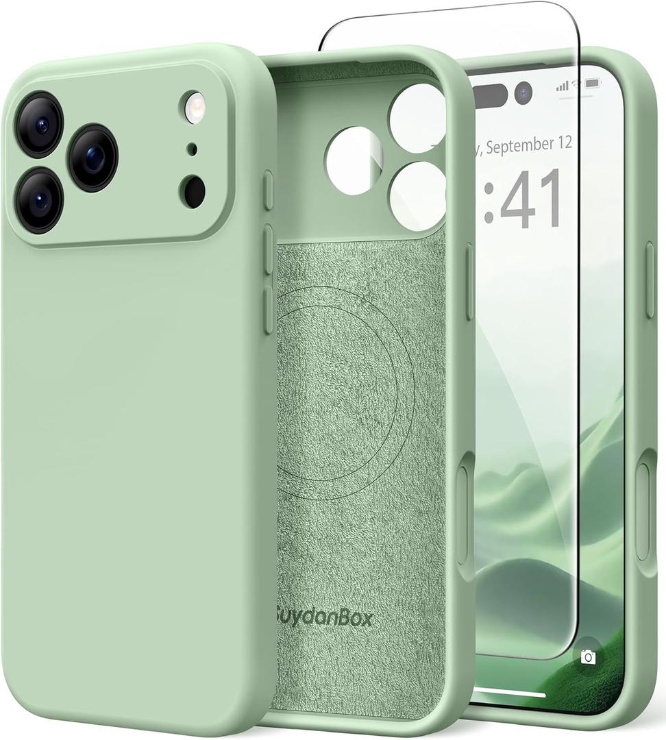 Magnetic for iPhone 17 Pro Max Case, Compatible with MagSafe, [Full Camera Protection][Screen Protector] Silicone Shockproof Protective Phone Case for iPhone 17 Pro Max 6.9", Light Cyan