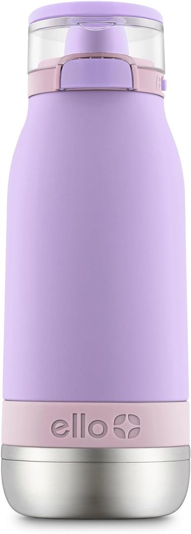 Ello Emma 14oz Vacuum Insulated Stainless Steel Kids Water Bottle with Straw and Built-in Carrying Handle and Leak-Proof Locking Lid for School Backpack, Lunchbox and Outdoor Sports, Lilac