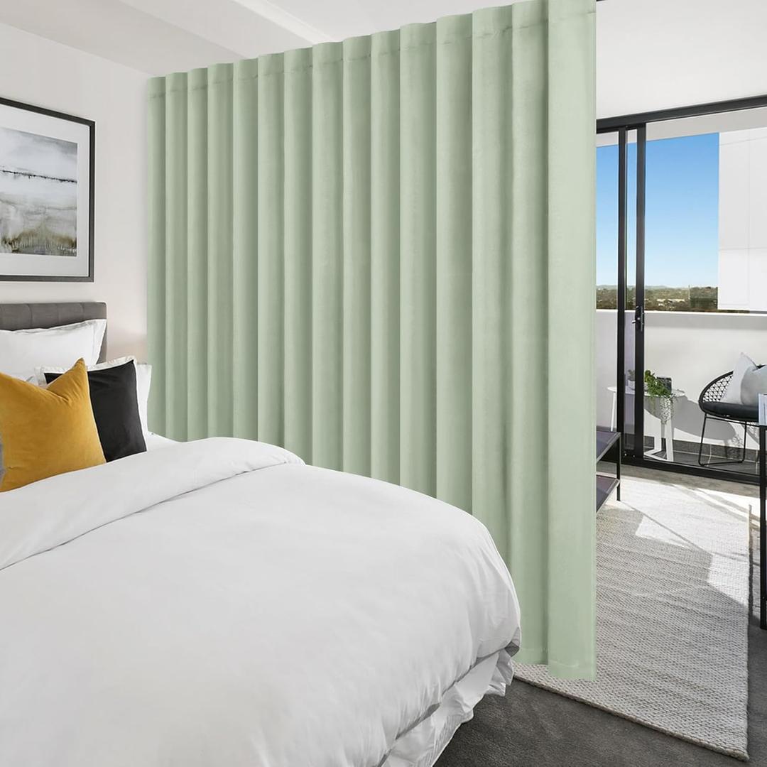 Hiasan Privacy Room Divider Patio Sliding Door Curtain Extra Wide Blackout Thermal Insulated Curtains with Back Tab & Rod Pocket for Bedroom Partition Living Room (120 x 96 Inches, Bean Green)