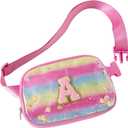 Fanny Pack for Girls,Birthday Easter Gifts,Chenille Initial Letter Girls Crossbody Bag,Preppy Teen Belt Bag for Graduation Travel Gifts,Cute Sequin Trendy Stuff. (A, Rose Red)