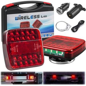 Wireless Trailer Lights Magnetic, Wireless Tail Lights for Trailer, with 7 Pin Plug, Brake Turn Signal Hazard Warning Light, IP67 Waterproof, for Truck, RV, Boat, Tractor (Red)